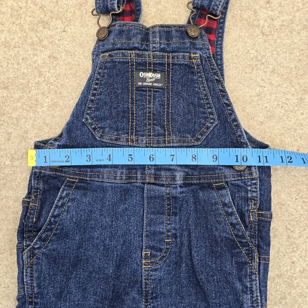 Oshkosh B’Gosh Bib Overalls Size 3T Plaid Cuffs Adjustable Straps Blue Denim